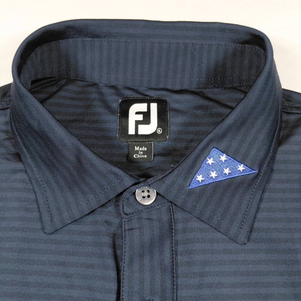 FootJoy Mens XL Navy Blue Striped Golf Polo Scott A McIntosh Folds of Honor Tour - Picture 2 of 11